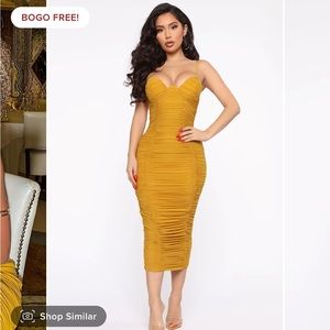 Ruched Midi Dress - Mustard